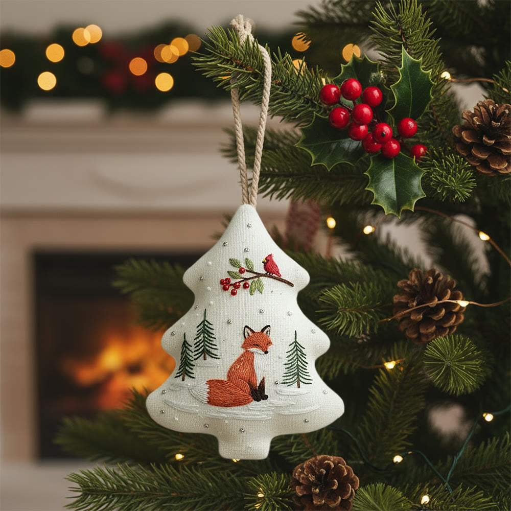 Rubbyoo Tree-shaped Embroidery Kit - Woodland Fox Cardinal | Charming Woodland Stitching | Festive Gifting Decor - 6 inches hoop kit - image 0