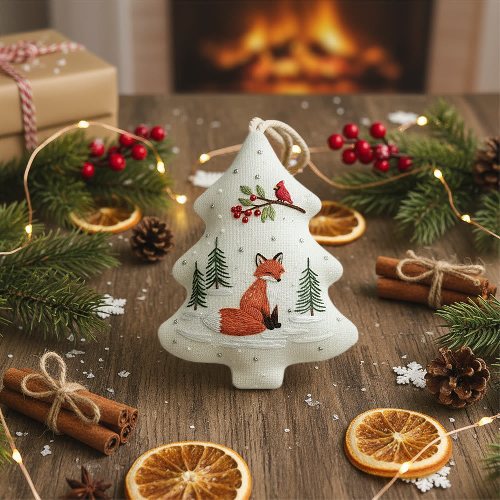 Rubbyoo Tree-shaped Embroidery Kit - Woodland Fox Cardinal | Charming Woodland Stitching | Festive Gifting Decor - image 7