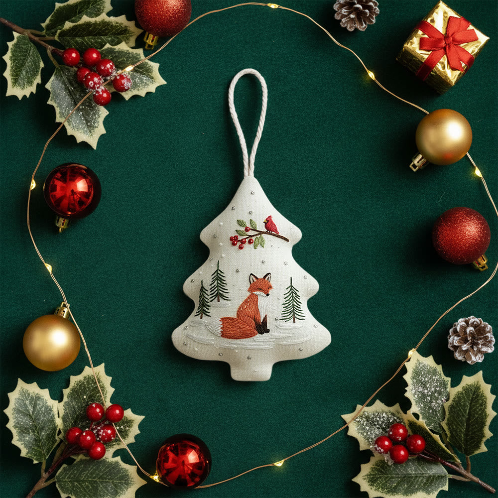 Rubbyoo Tree-shaped Embroidery Kit - Woodland Fox Cardinal | Charming Woodland Stitching | Festive Gifting Decor - image 9