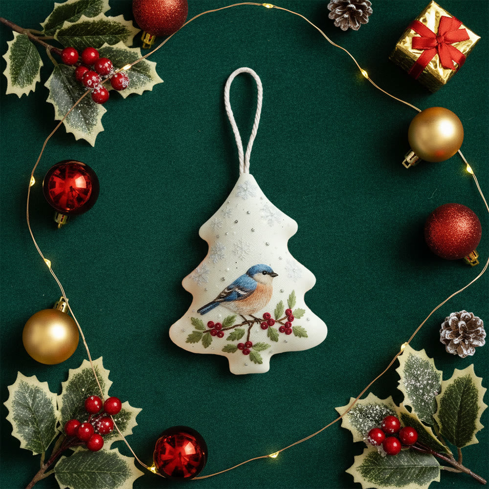 Rubbyoo Tree-shaped Embroidery Kit - Winter Bluebird Berry | Delicate Bird-Themed Stitching | Elegant Ornament Gift - image 9
