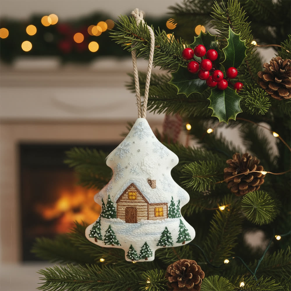 Rubbyoo Tree-shaped Embroidery Kit - Winter Cabin Scene | Polished Embroidery | Beginner-friendly Diy Craft - 6 inches hoop kit - image 0