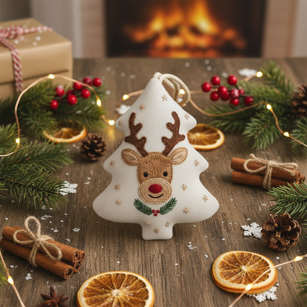 Rubbyoo Tree-shaped Embroidery Kit - Cute Deer | Christmas Tree Hanging Decor | Creative Handmade Art - image 1