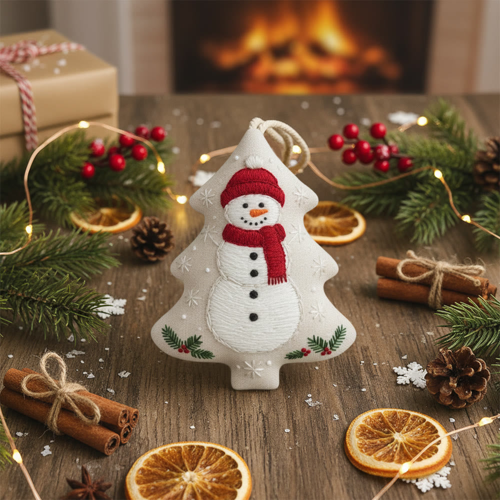 Rubbyoo Tree-shaped Embroidery Kit - Happy Snow Man | Christmas Hanging Decor | Diy Needle Artcraft - image 1