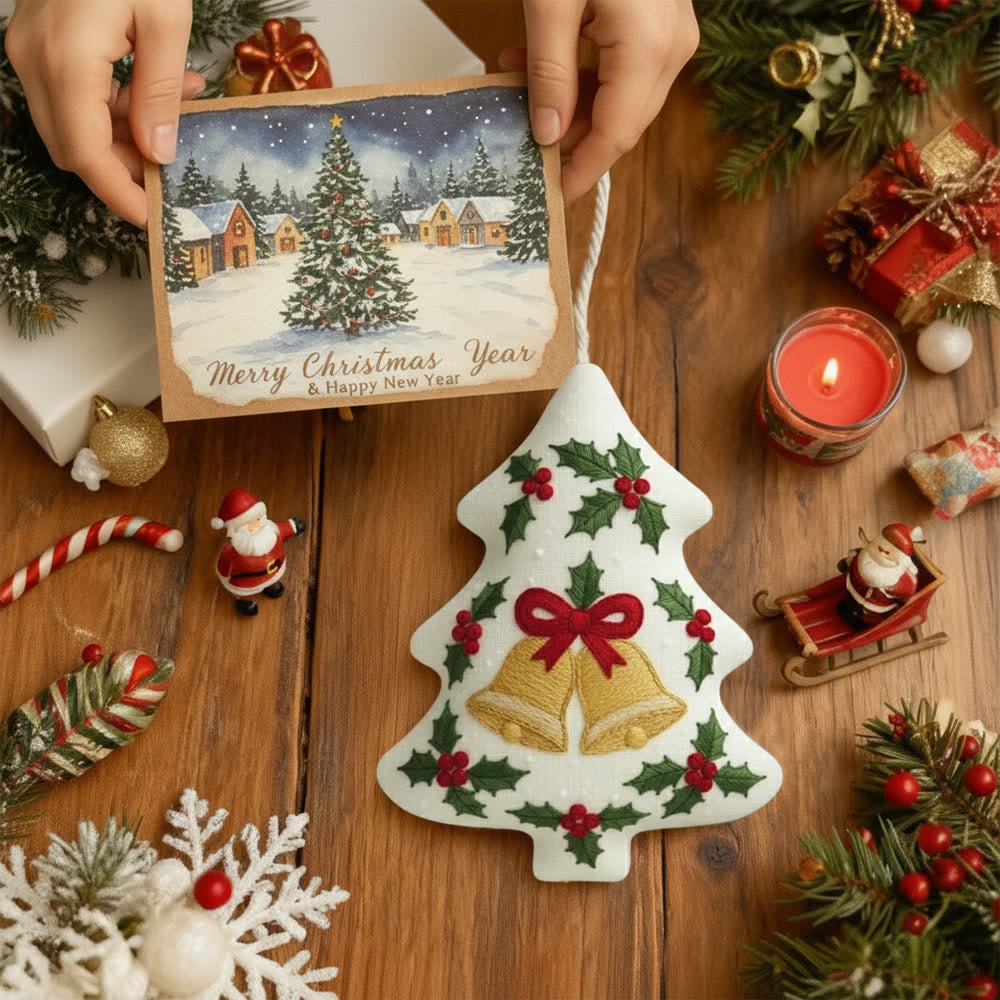 Rubbyoo Tree-shaped Embroidery Kit - Christmas Bell | Winter Holiday Artwork | Creative Stitch Craft - image 1