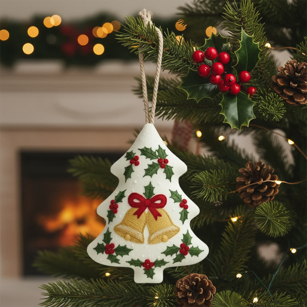 Rubbyoo Tree-shaped Embroidery Kit - Christmas Bell | Winter Holiday Artwork | Creative Stitch Craft - 6 inches hoop kit - image 0