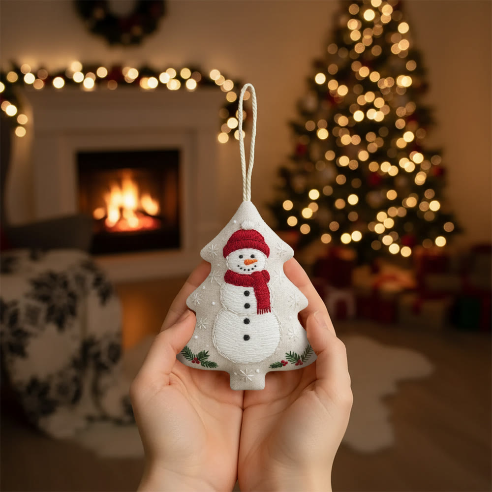 Rubbyoo Tree-shaped Embroidery Kit - Happy Snow Man | Christmas Hanging Decor | Diy Needle Artcraft - image 5