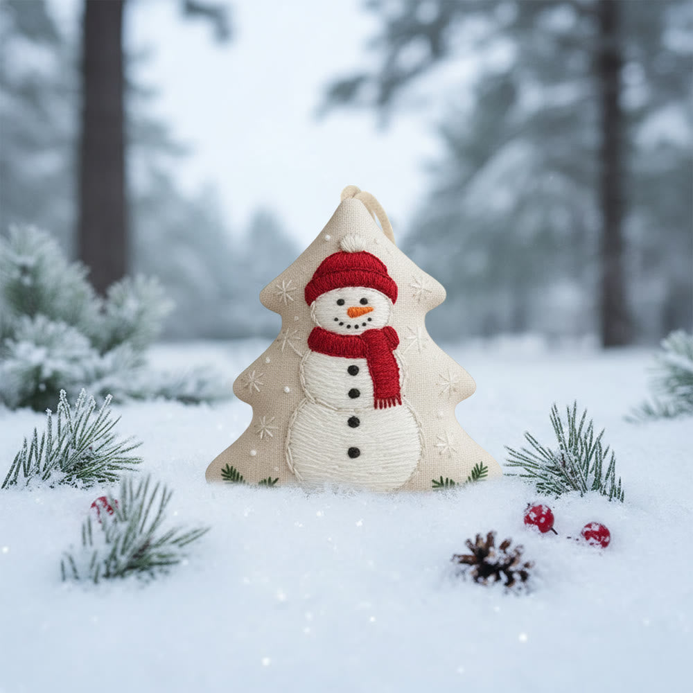 Rubbyoo Tree-shaped Embroidery Kit - Happy Snow Man | Christmas Hanging Decor | Diy Needle Artcraft - image 4