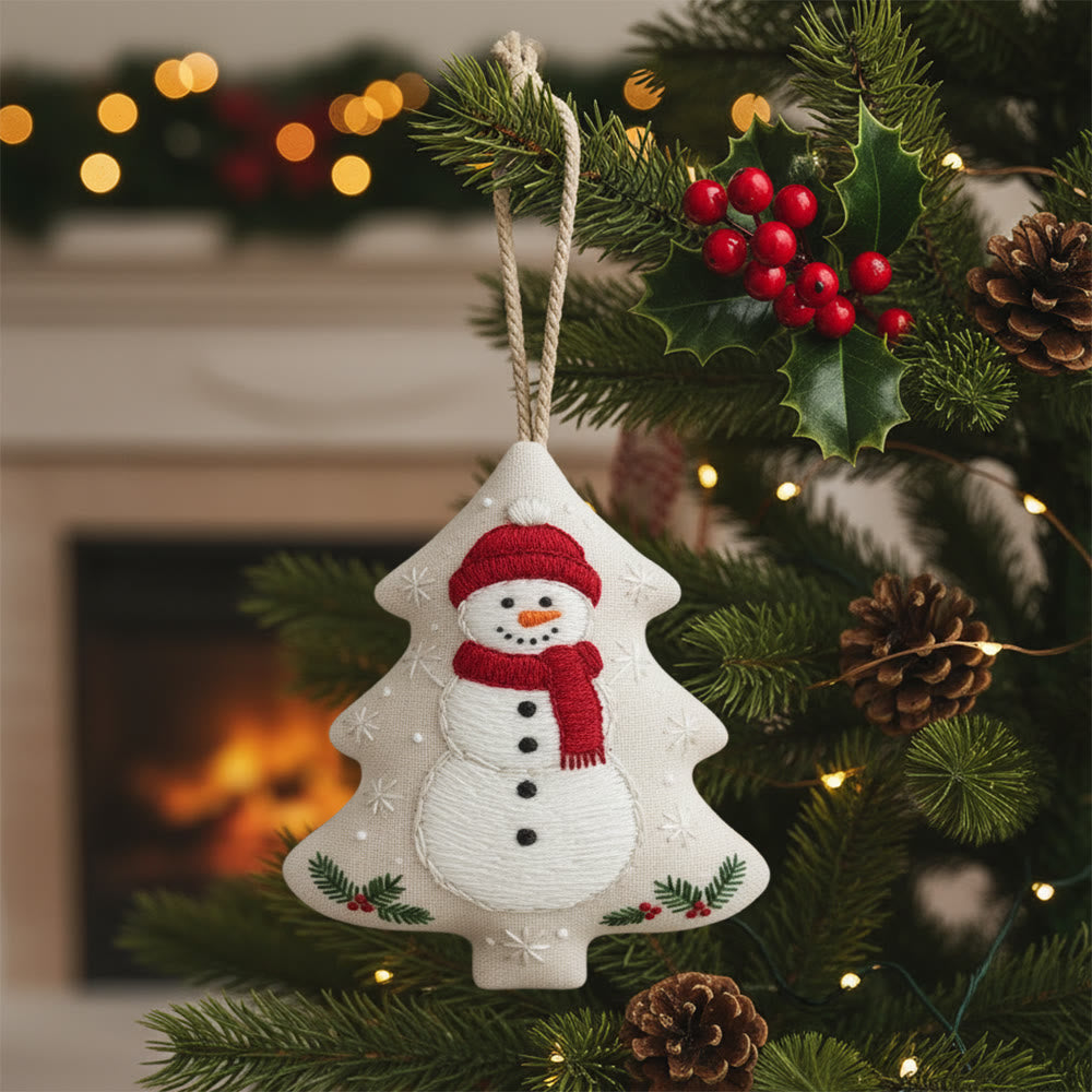 Rubbyoo Tree-shaped Embroidery Kit - Happy Snow Man | Christmas Hanging Decor | Diy Needle Artcraft - 6 inches hoop kit - image 0