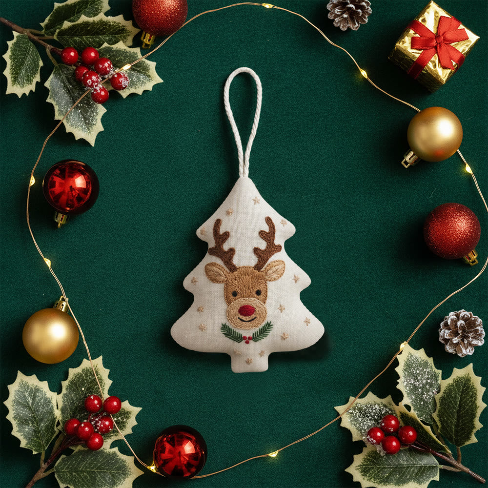 Rubbyoo Tree-shaped Embroidery Kit - Cute Deer | Christmas Tree Hanging Decor | Creative Handmade Art - image 8