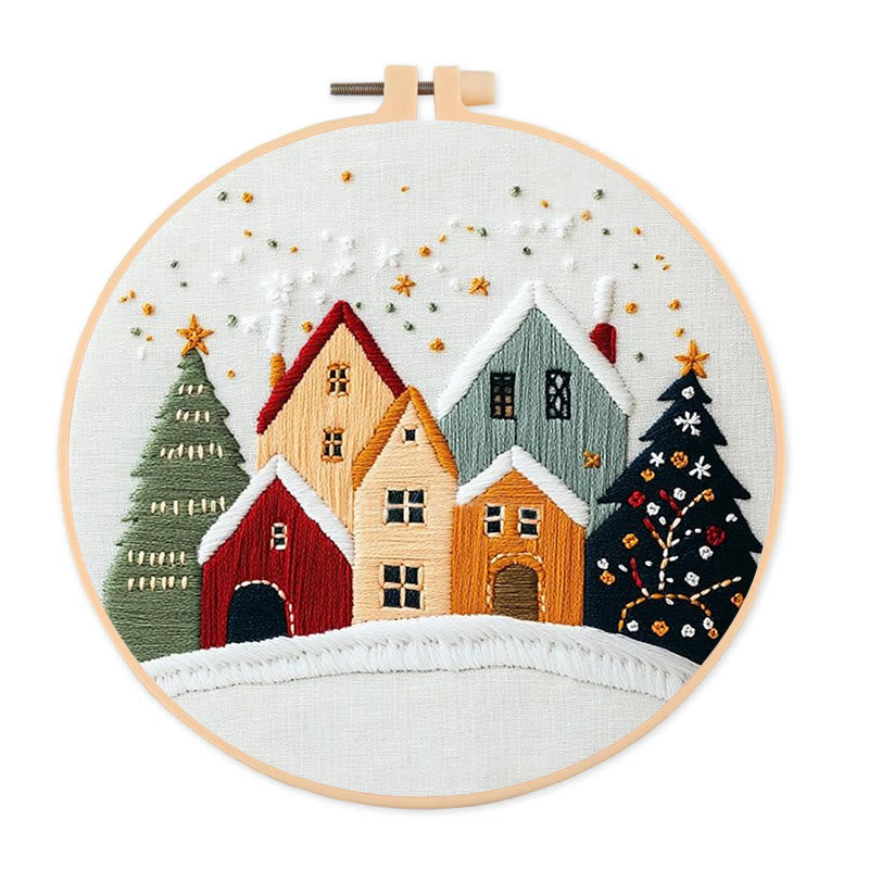 Rubbyoo Embroidery Kit - Village Snowscape | Festive Christmas Gift | Hand Embroidery Stitch Art - 20*20cm - image 0