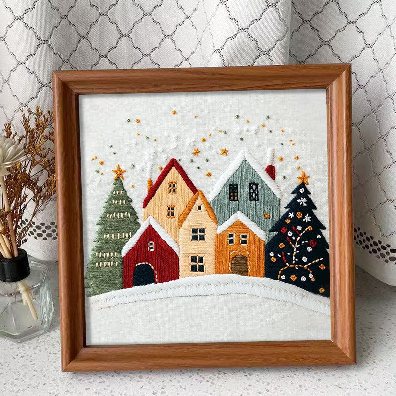 Rubbyoo Embroidery Kit - Village Snowscape | Festive Christmas Gift | Hand Embroidery Stitch Art - Embroidery Kit Plus An Extra Frame - image 3