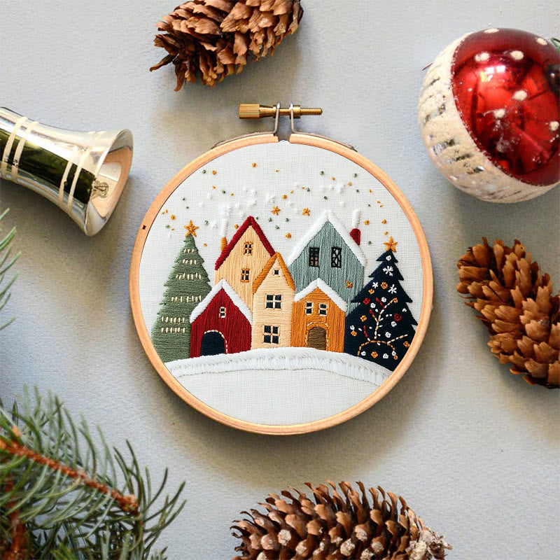 Rubbyoo Embroidery Kit - Village Snowscape | Festive Christmas Gift | Hand Embroidery Stitch Art - image 2