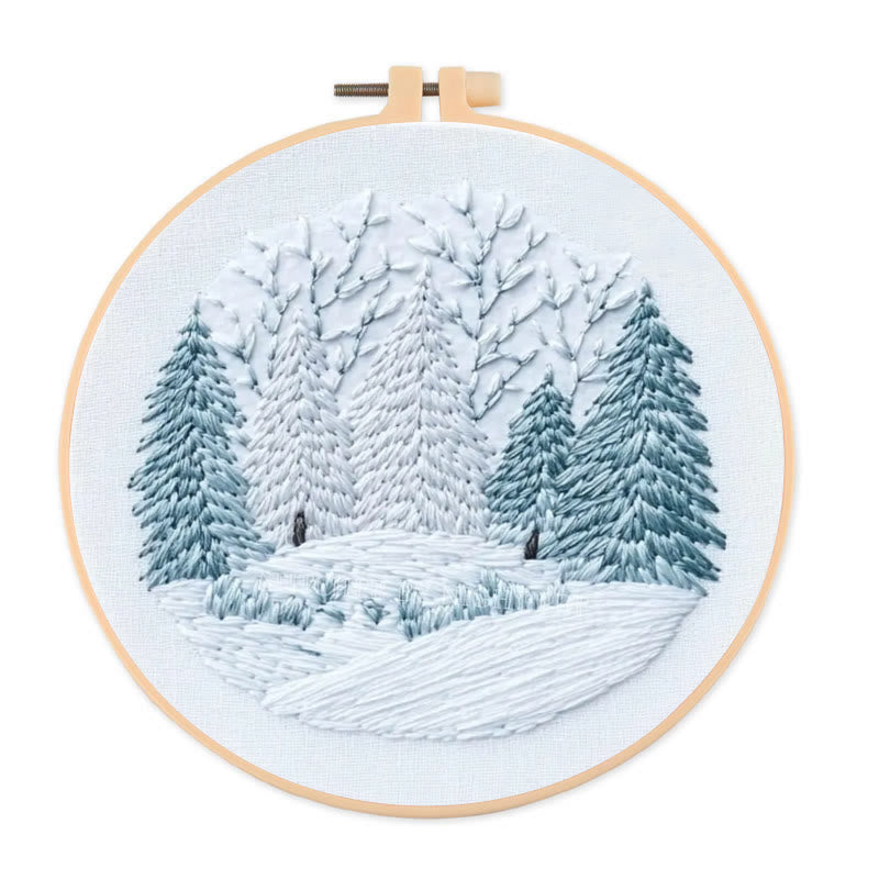 Rubbyoo Embroidery Kit - Winter Snowy Pine Forest | Cozy Home Accent | Hand Embroidery - 20*20cm - image 0