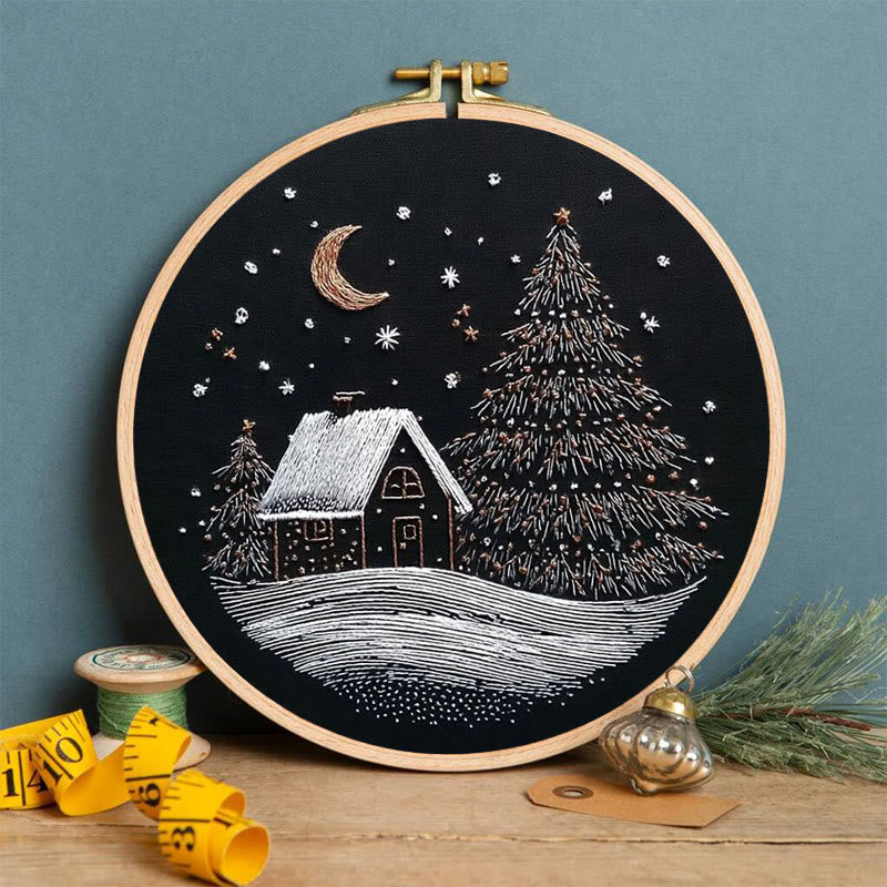 Rubbyoo Embroidery Kit - Moonlit Cottage | Holiday Decor | Embroidery Art - image 1
