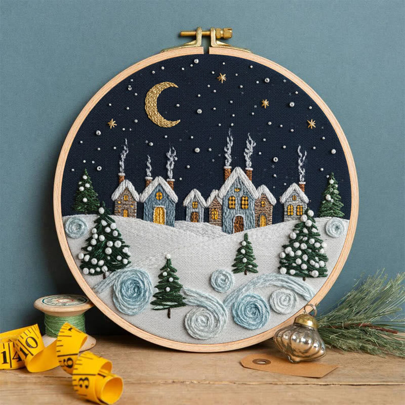 Rubbyoo Embroidery Kit - Moonlit Snow Town | Cozy Home Ornament | Hand Stitch Craft - image 4