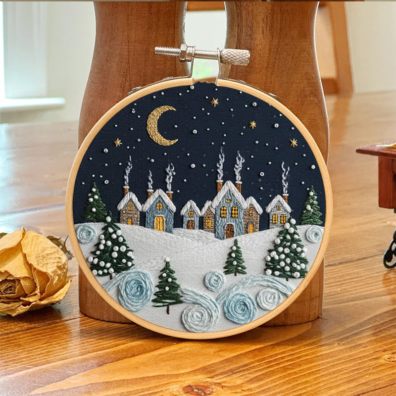 Rubbyoo Embroidery Kit - Moonlit Snow Town | Cozy Home Ornament | Hand Stitch Craft - image 7