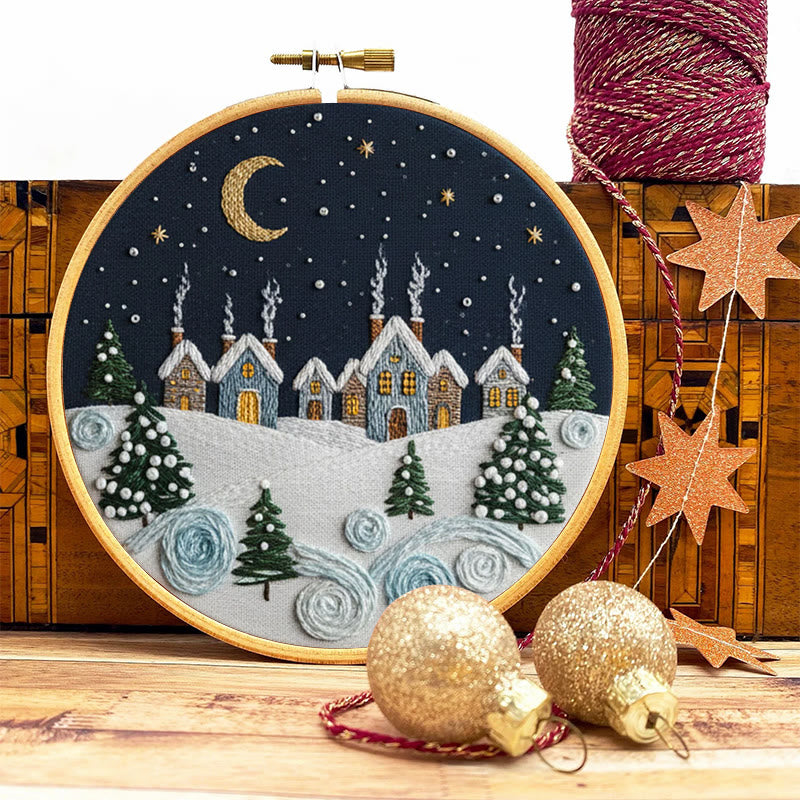 Rubbyoo Embroidery Kit - Moonlit Snow Town | Cozy Home Ornament | Hand Stitch Craft - image 9