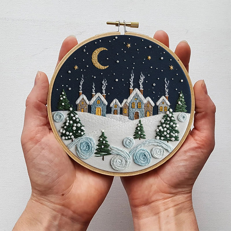 Rubbyoo Embroidery Kit - Moonlit Snow Town | Cozy Home Ornament | Hand Stitch Craft - image 5