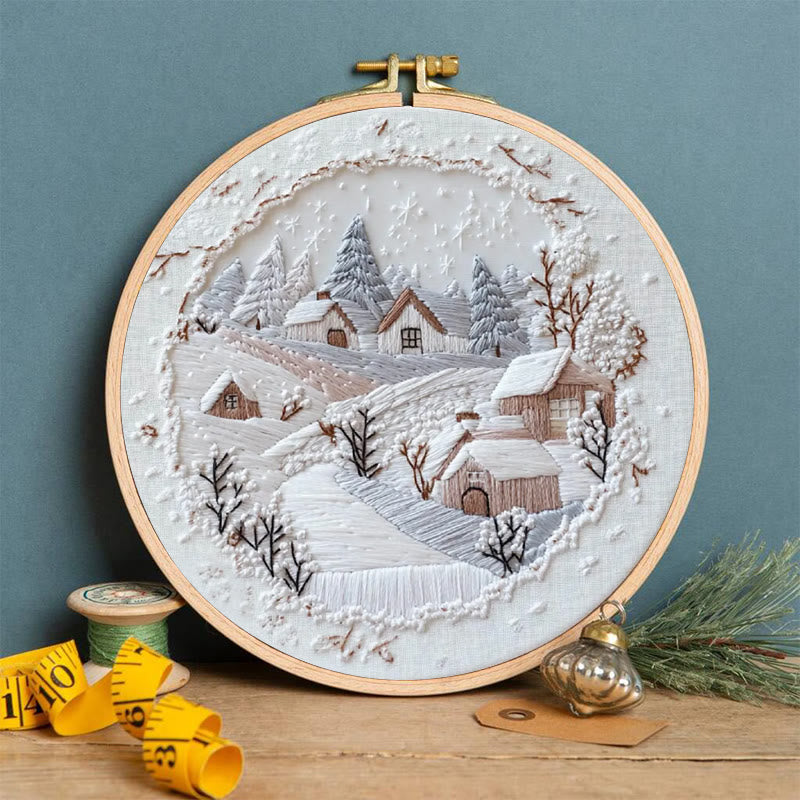 Rubbyoo Embroidery Kit - Frosty Woodland Village | Wintry Decor Piece | Textured Embroidery Work - image 4