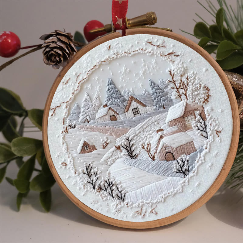 Rubbyoo Embroidery Kit - Frosty Woodland Village | Wintry Decor Piece | Textured Embroidery Work - image 1