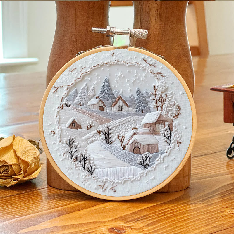 Rubbyoo Embroidery Kit - Frosty Woodland Village | Wintry Decor Piece | Textured Embroidery Work - image 5