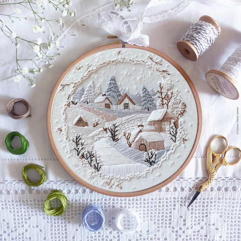 Rubbyoo Embroidery Kit - Frosty Woodland Village | Wintry Decor Piece | Textured Embroidery Work - image 7