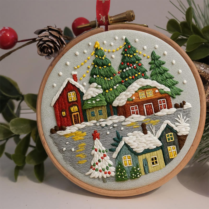 Rubbyoo Embroidery Kit - Christmas Colorful Cottage | Ideal Holiday Gifting Choice | Rich Texture Stitch Craft - image 1