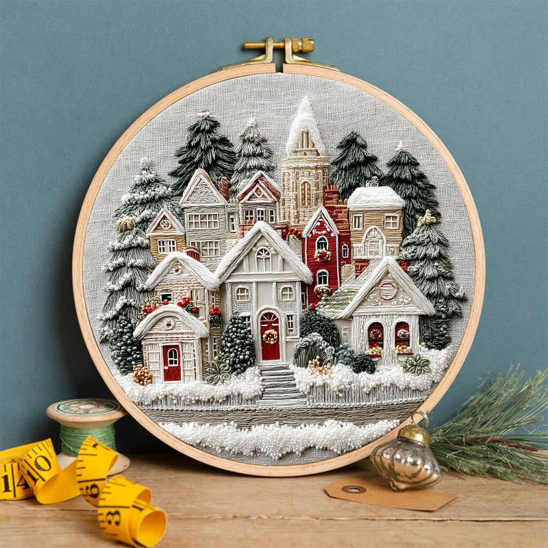 Rubbyoo Embroidery Kit - Snowy Christmas Townscape | Top Festive Gifting Option | Modern Embroidery - image 4