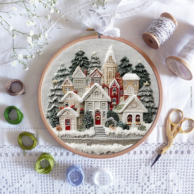 Rubbyoo Embroidery Kit - Snowy Christmas Townscape | Top Festive Gifting Option | Modern Embroidery - image 7