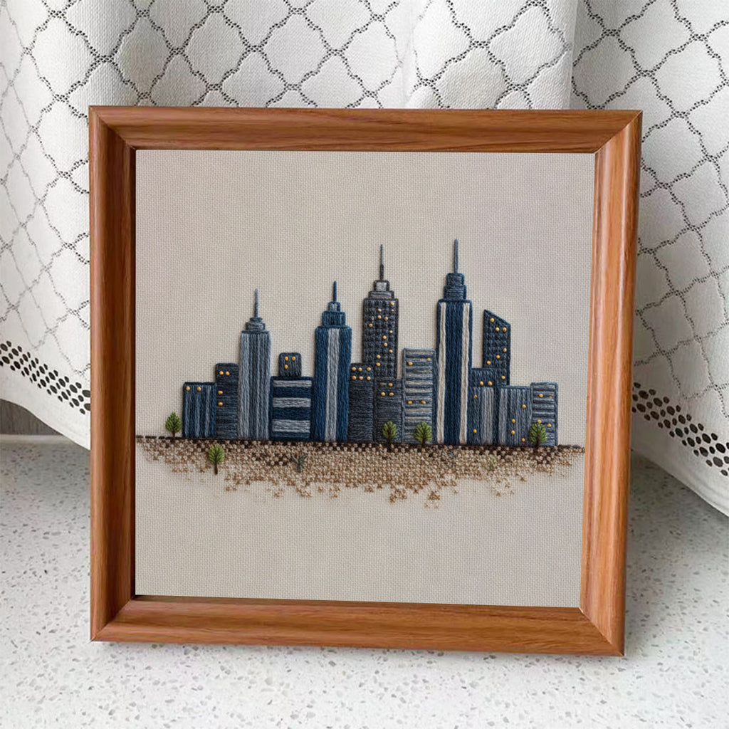 Rubbyoo Embroidery Kit - Urban Skyline Cityscape | Beginner-friendly Handcraft Starter | Sleek Architectural Work - Embroidery Kit Plus An Extra Frame - image 3