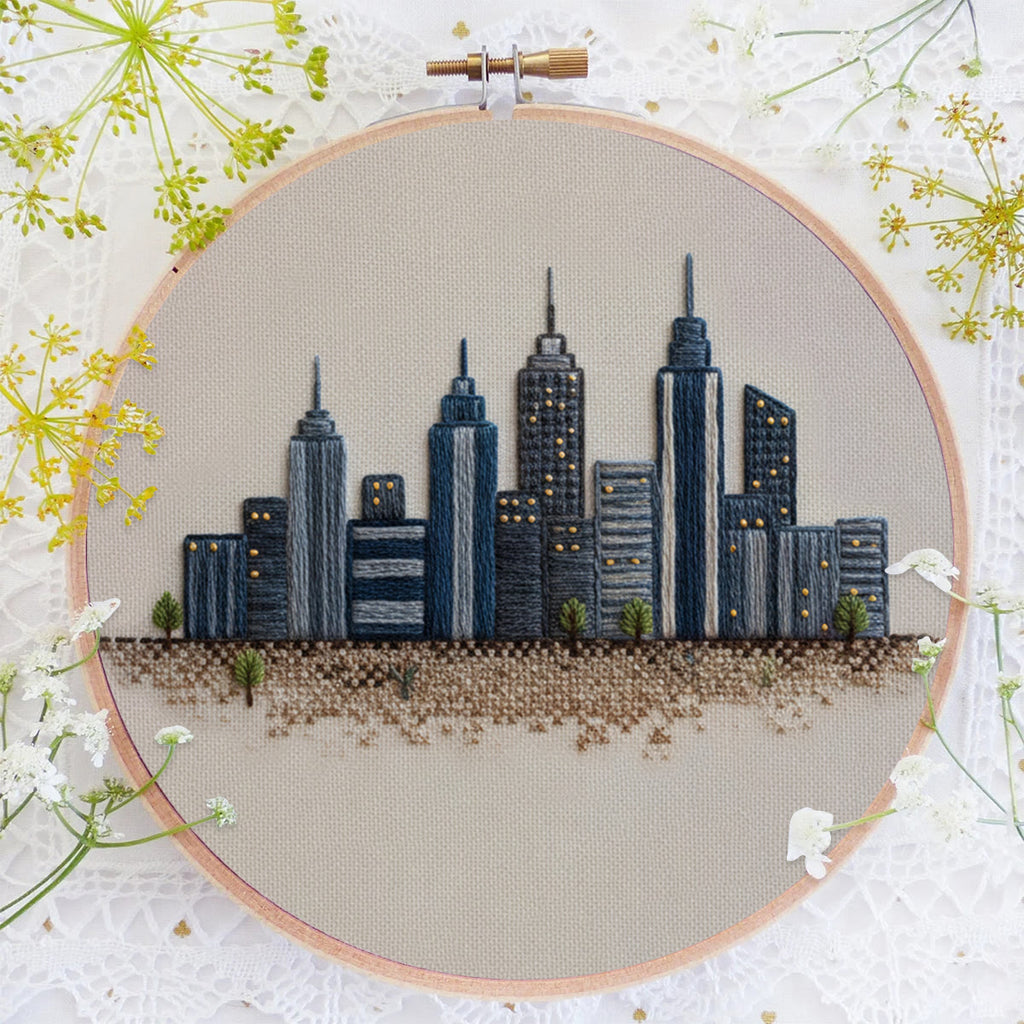 Rubbyoo Embroidery Kit - Urban Skyline Cityscape | Beginner-friendly Handcraft Starter | Sleek Architectural Work - image 1