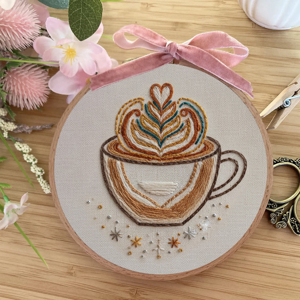 Rubbyoo Embroidery Kit - Latte Art Coffee Cup | Novice-Friendly Handcraft Project | Warm Textured Embroidery Piece - image 6