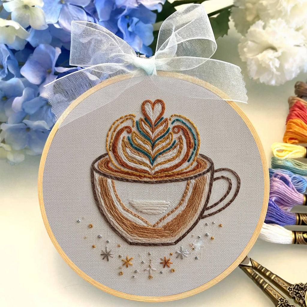 Rubbyoo Embroidery Kit - Latte Art Coffee Cup | Novice-Friendly Handcraft Project | Warm Textured Embroidery Piece - image 4