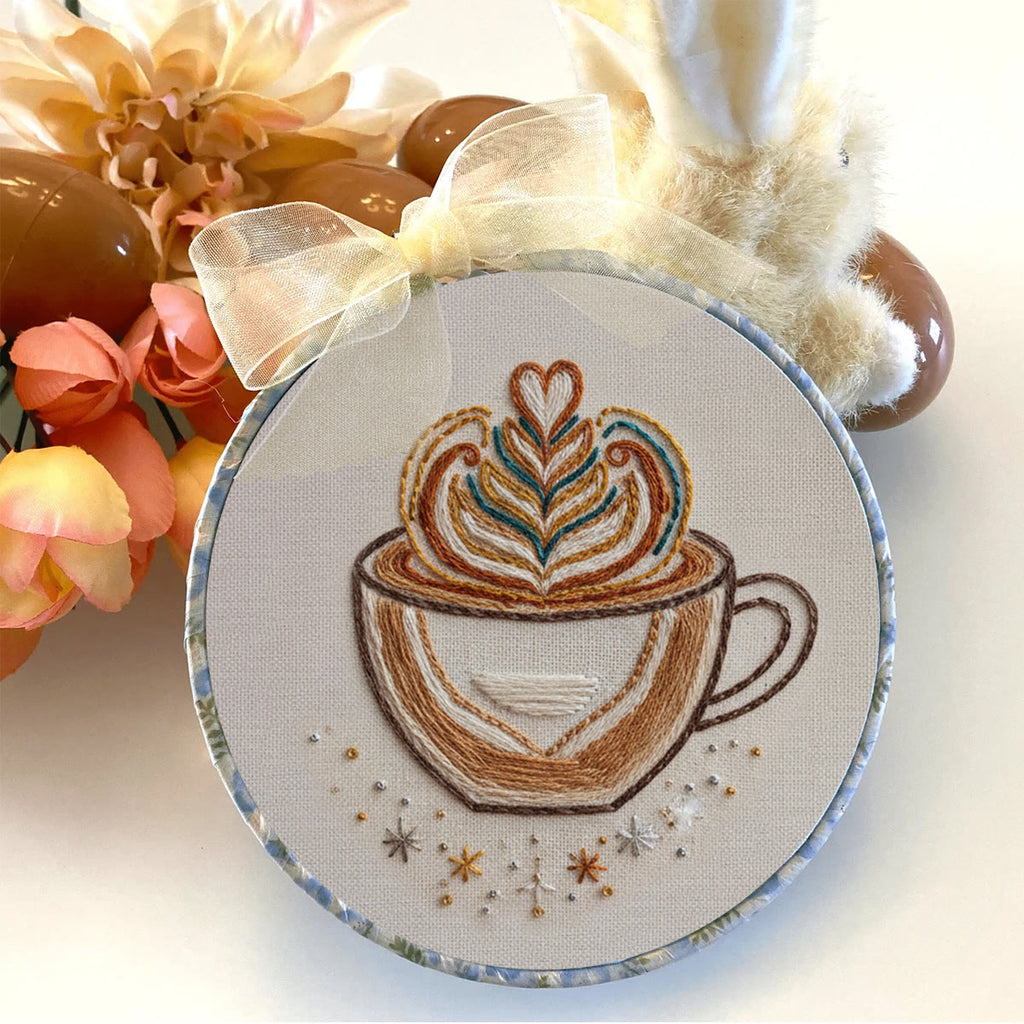 Rubbyoo Embroidery Kit - Latte Art Coffee Cup | Novice-Friendly Handcraft Project | Warm Textured Embroidery Piece - image 8