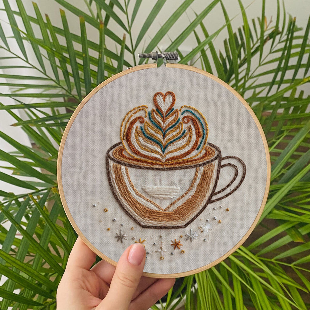 Rubbyoo Embroidery Kit - Latte Art Coffee Cup | Novice-Friendly Handcraft Project | Warm Textured Embroidery Piece - image 7
