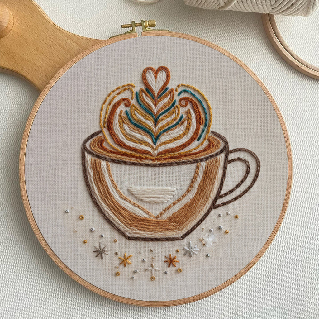 Rubbyoo Embroidery Kit - Latte Art Coffee Cup | Novice-Friendly Handcraft Project | Warm Textured Embroidery Piece - image 2
