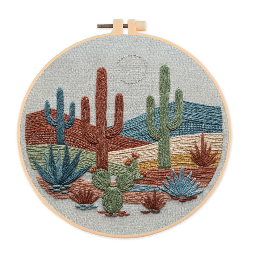 Rubbyoo Embroidery Kit - Desert Cactus Moonlit Landscape | Bohemian Home Accent | Colorful Scenic Creation - 20*20cm - image 0