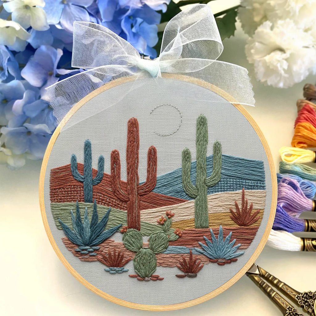 Rubbyoo Embroidery Kit - Desert Cactus Moonlit Landscape | Bohemian Home Accent | Colorful Scenic Creation - image 4