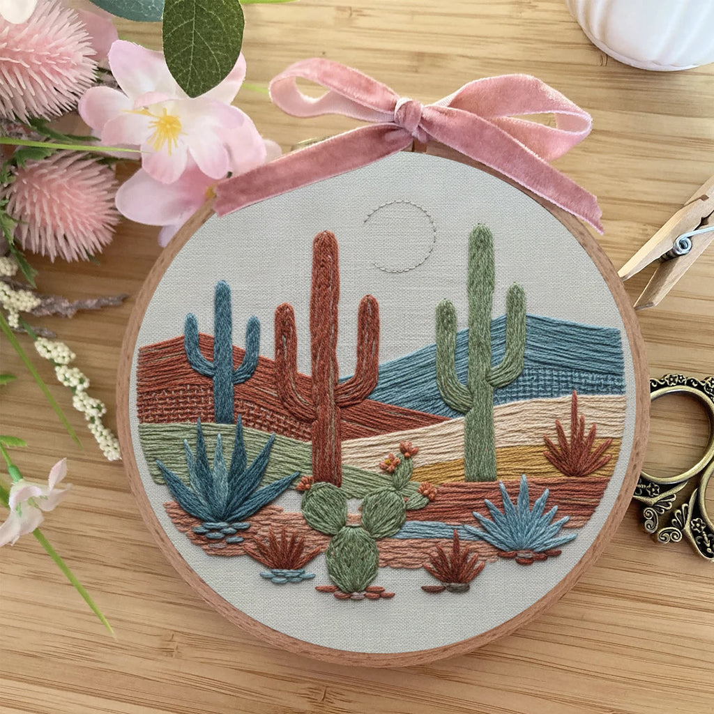 Rubbyoo Embroidery Kit - Desert Cactus Moonlit Landscape | Bohemian Home Accent | Colorful Scenic Creation - image 6