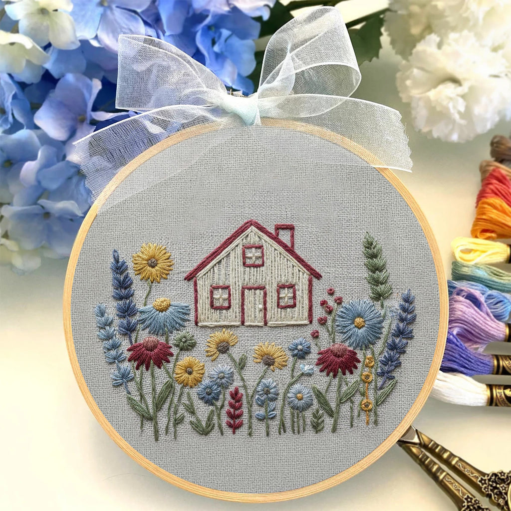 Rubbyoo Embroidery Kit - Wildflower-lined Country Cottage | Charming Home Decor | Delightful Handmade Gift - image 1