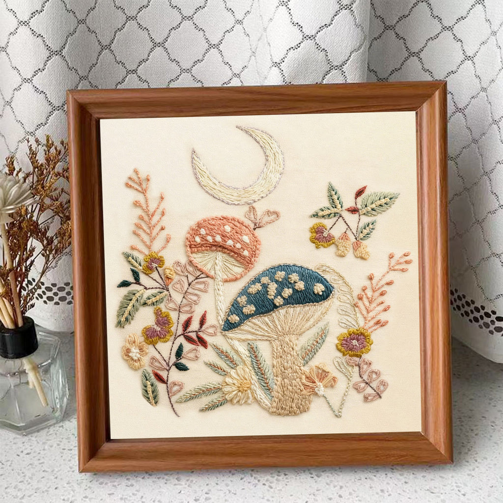 Rubbyoo Embroidery Kit - Mushroom With Moon | Diy Hoop Art | Perfect Needle Craft For Beginner  - Embroidery Kit Plus An Extra Frame - image 9