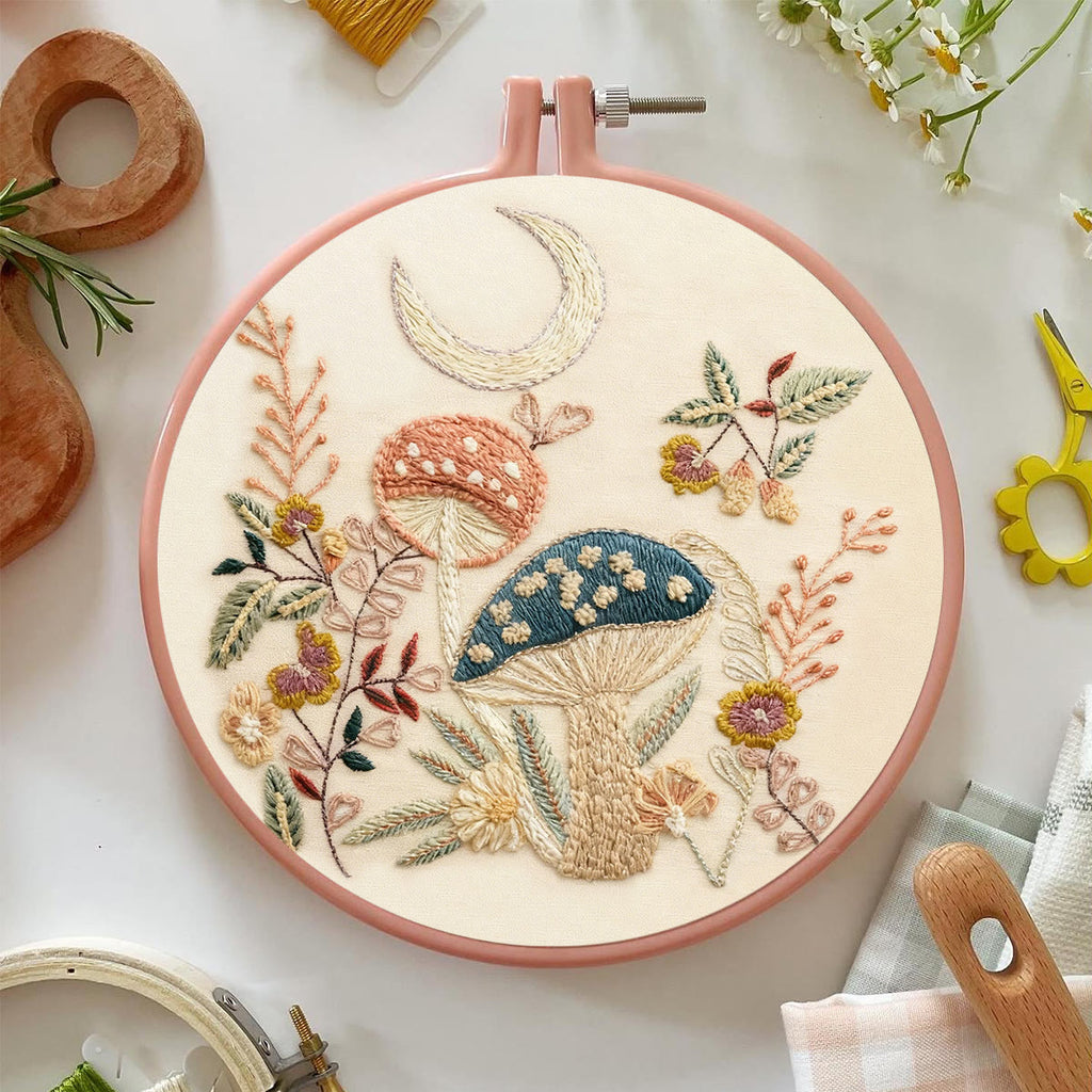 Rubbyoo Embroidery Kit - Mushroom With Moon | Diy Hoop Art | Perfect Needle Craft For Beginner  - image 2