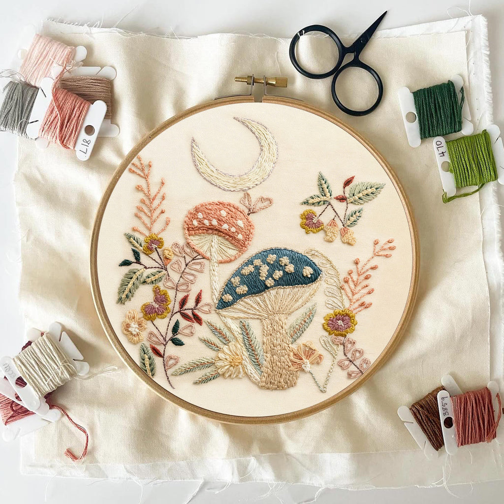 Rubbyoo Embroidery Kit - Mushroom With Moon | Diy Hoop Art | Perfect Needle Craft For Beginner  - image 1