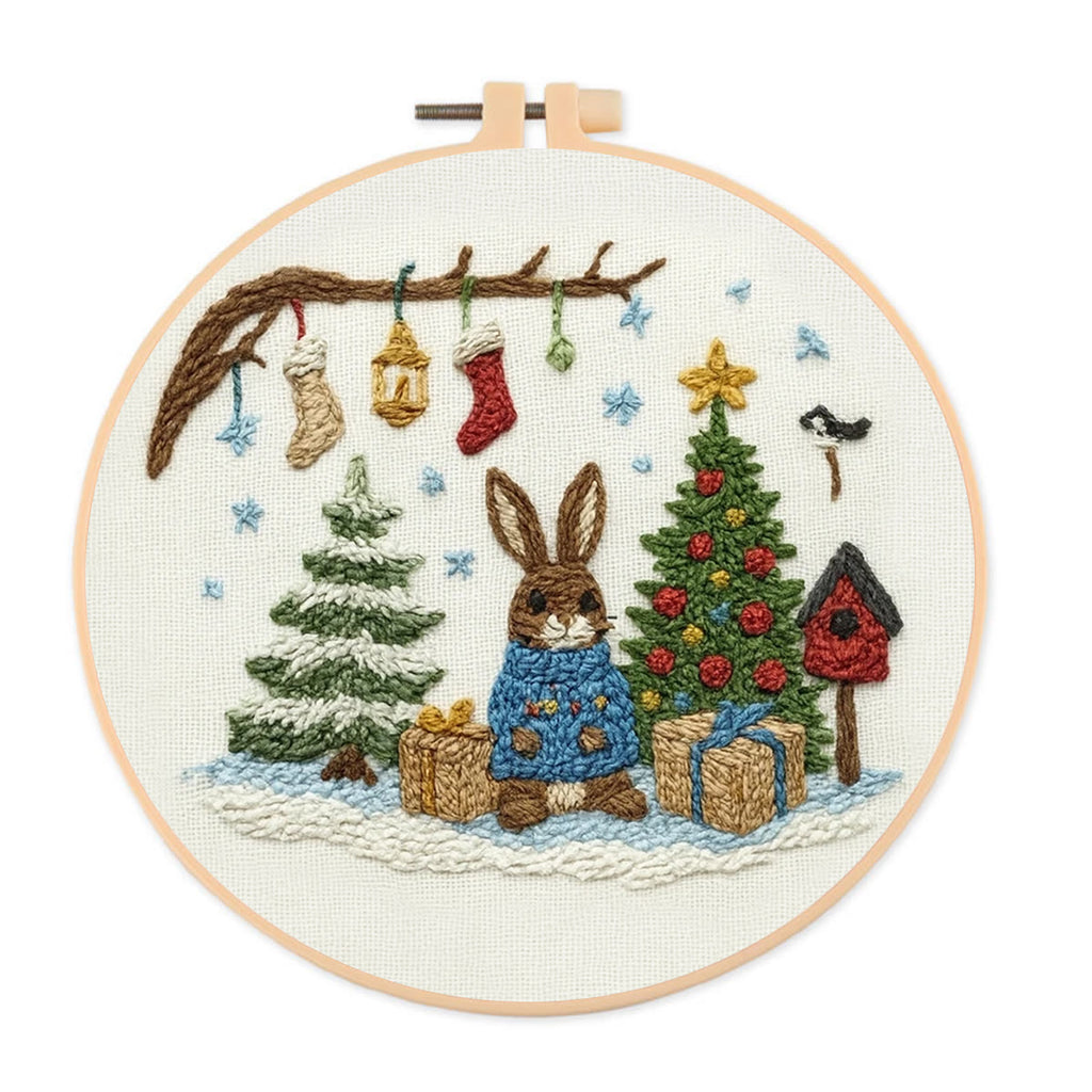 Rubbyoo Embroidery Kit - Christmas Bunny | Lovely Animal Craft  | Nice Holiday Gift Idea  - 20*20cm - image 0