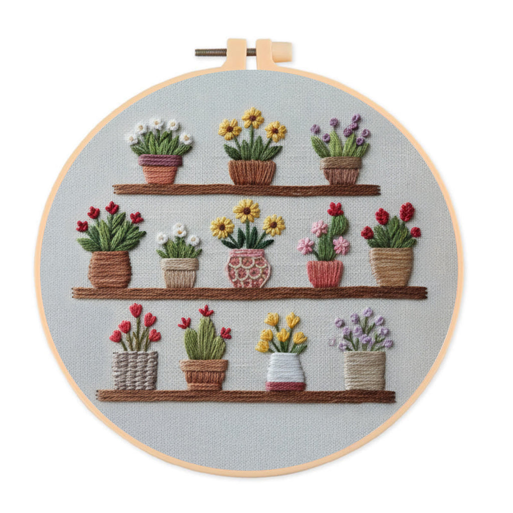 Rubbyoo Embroidery Kit - Blooming Flower Pot | Unique Floral Needlepoint | Gift For Her - 20*20cm - image 0