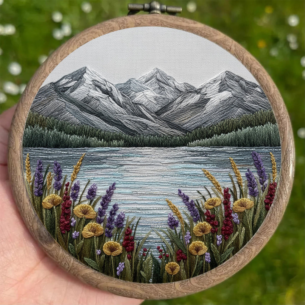 Rubbyoo Embroidery Kit - Mountain Lake | Landscape Hoop Art | Perfect Wall Hanging - image 2