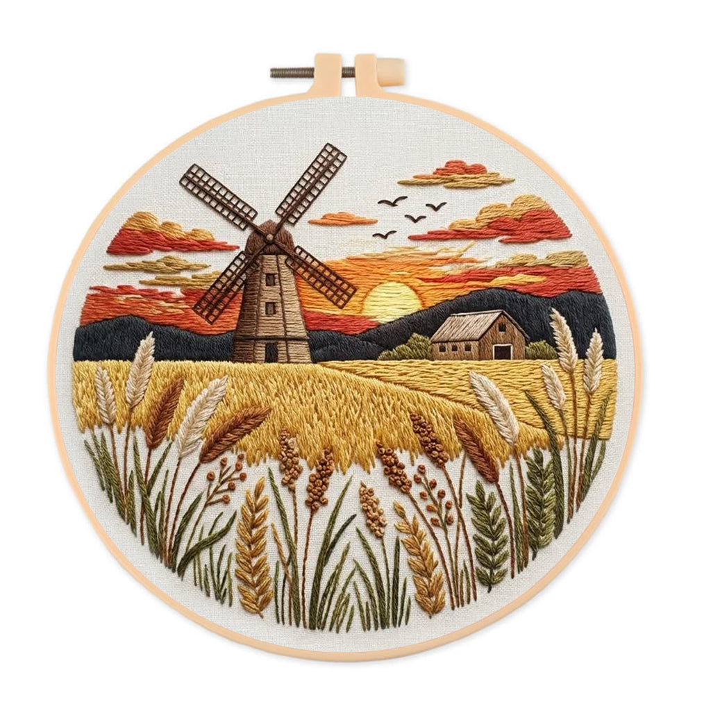 Rubbyoo Embroidery Kit - Countryside Sunset | Creative Landscape Craft | Handmade Desk Ornament - 20*20cm - image 0