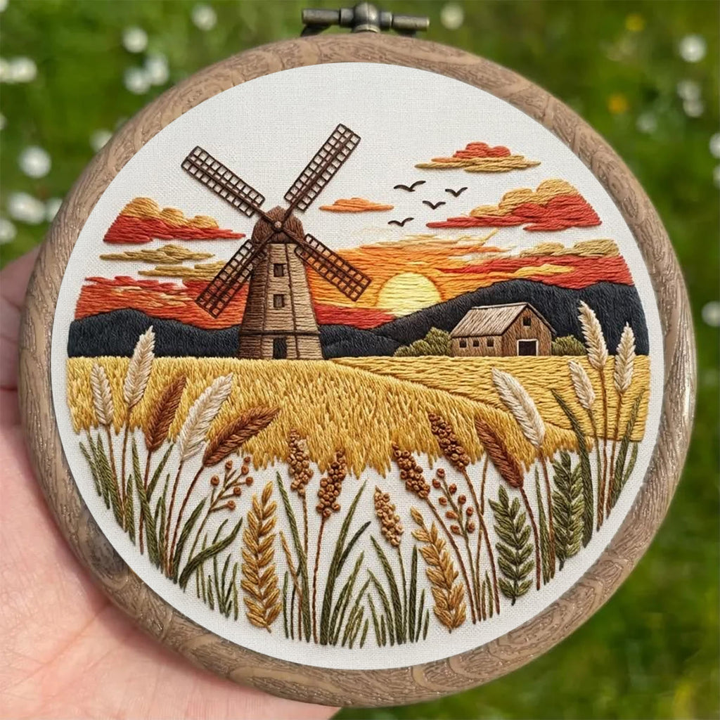 Rubbyoo Embroidery Kit - Countryside Sunset | Creative Landscape Craft | Handmade Desk Ornament - image 3