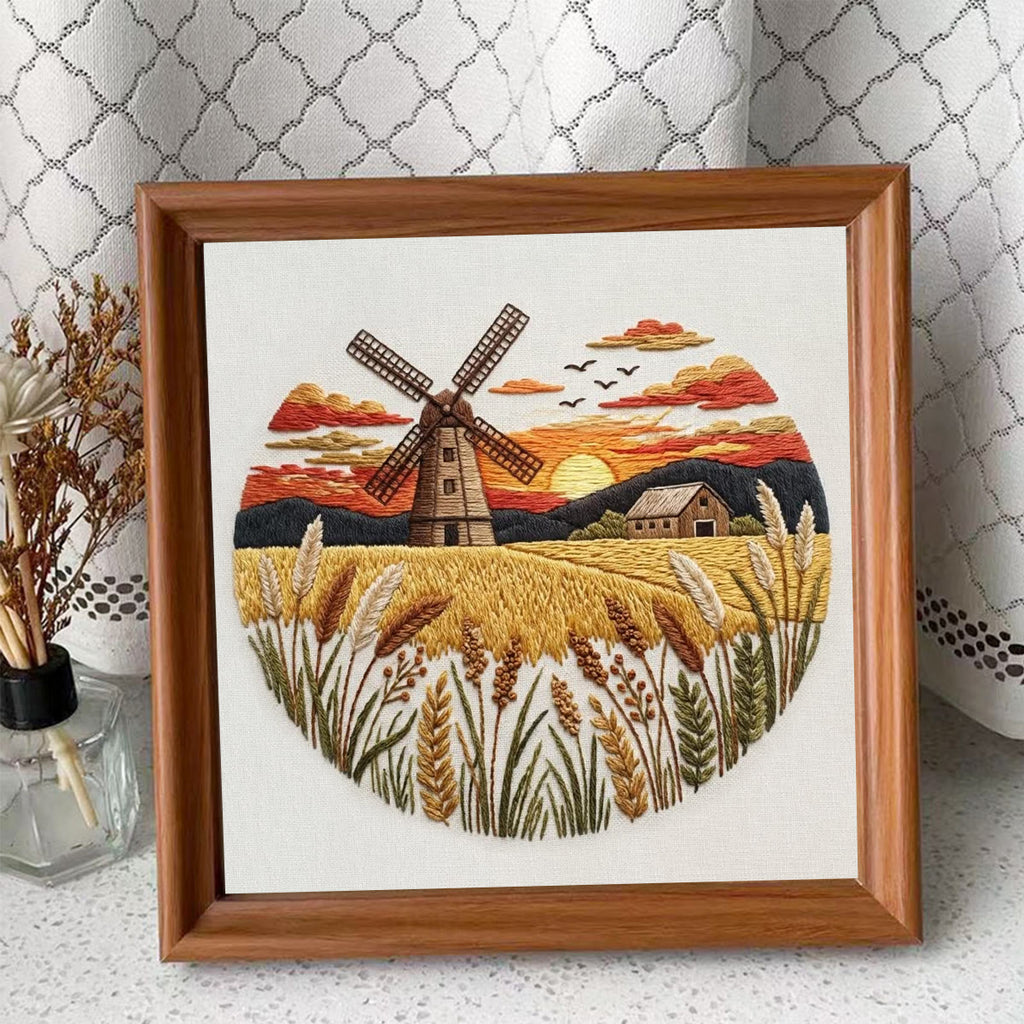 Rubbyoo Embroidery Kit - Countryside Sunset | Creative Landscape Craft | Handmade Desk Ornament - Embroidery Kit Plus An Extra Frame - image 9