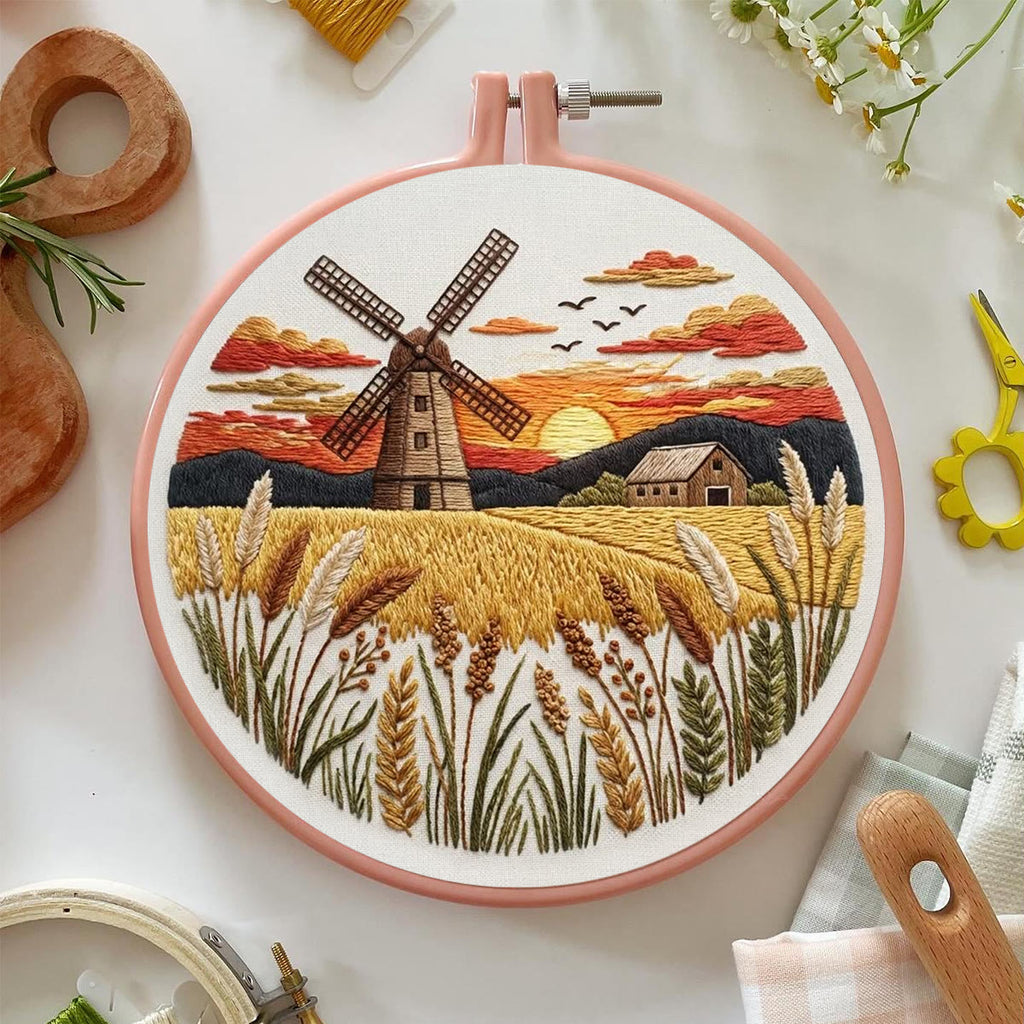 Rubbyoo Embroidery Kit - Countryside Sunset | Creative Landscape Craft | Handmade Desk Ornament - image 1